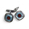 Italian cufflinks with mother of pearl, red coral and turquoise mounted on silver 925