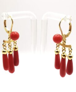 Red coral earrings mounted on silver 925 with gold bath