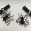 Fly-Shaped Cufflinks in Sterling Silver with White Zircons and Black Agate