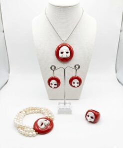 Pulcinella Cameo Pearl Bracelet, Hand Carved Cameo, Red Coral Paste Bracelet, Italian Handmade Jewelry, Neapolitan Artisan Gift